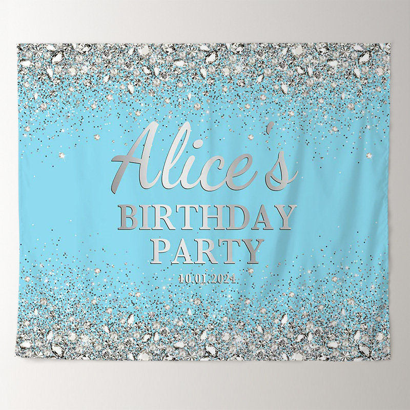 Lofaris Sparkling Diamond Light Blue Custom Birthday Backdrop