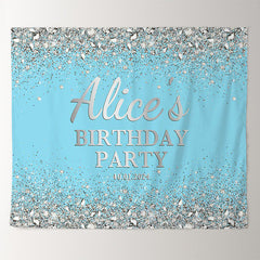 Lofaris Sparkling Diamond Light Blue Custom Birthday Backdrop