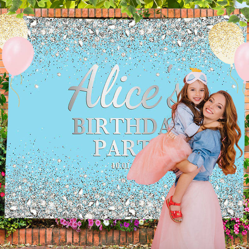 Lofaris Sparkling Diamond Light Blue Custom Birthday Backdrop