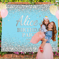 Lofaris Sparkling Diamond Light Blue Custom Birthday Backdrop
