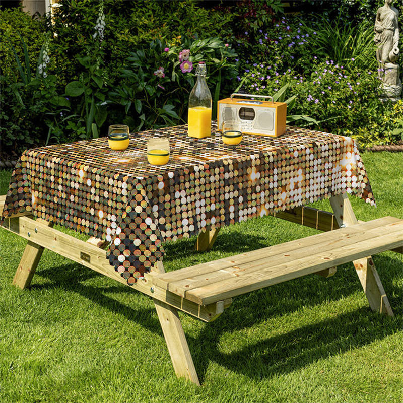 Lofaris Sparkling Golden Shiny Disco Rectangle Tablecloth