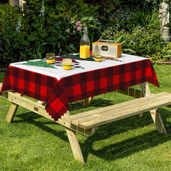 Lofaris Sparkling Pine Trees Red Plaid Christmas Tablecloth