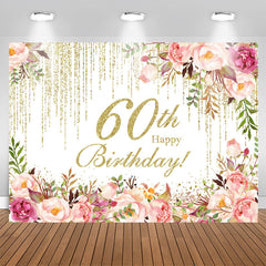 Lofaris Sparkling Pink Floral 60th Birthday Party Backdrop