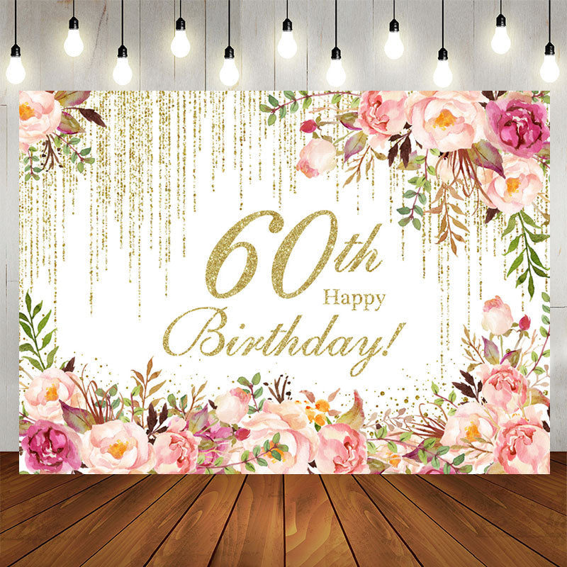 Lofaris Sparkling Pink Floral 60th Birthday Party Backdrop