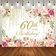 Lofaris Sparkling Pink Floral 60th Birthday Party Backdrop