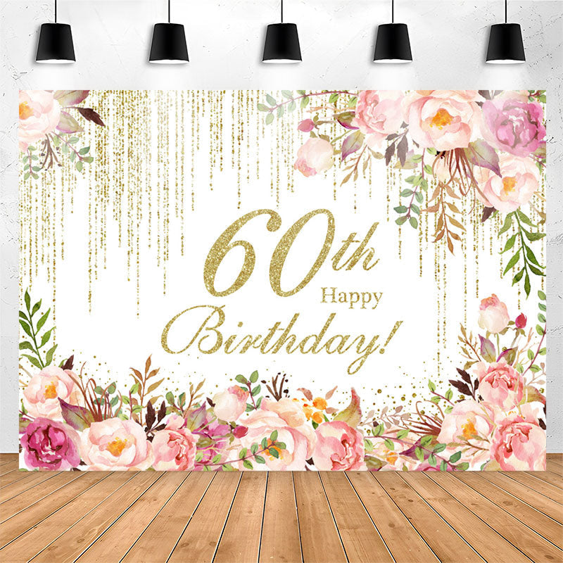 Lofaris Sparkling Pink Floral 60th Birthday Party Backdrop