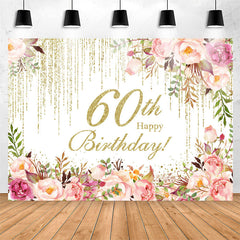 Lofaris Sparkling Pink Floral 60th Birthday Party Backdrop