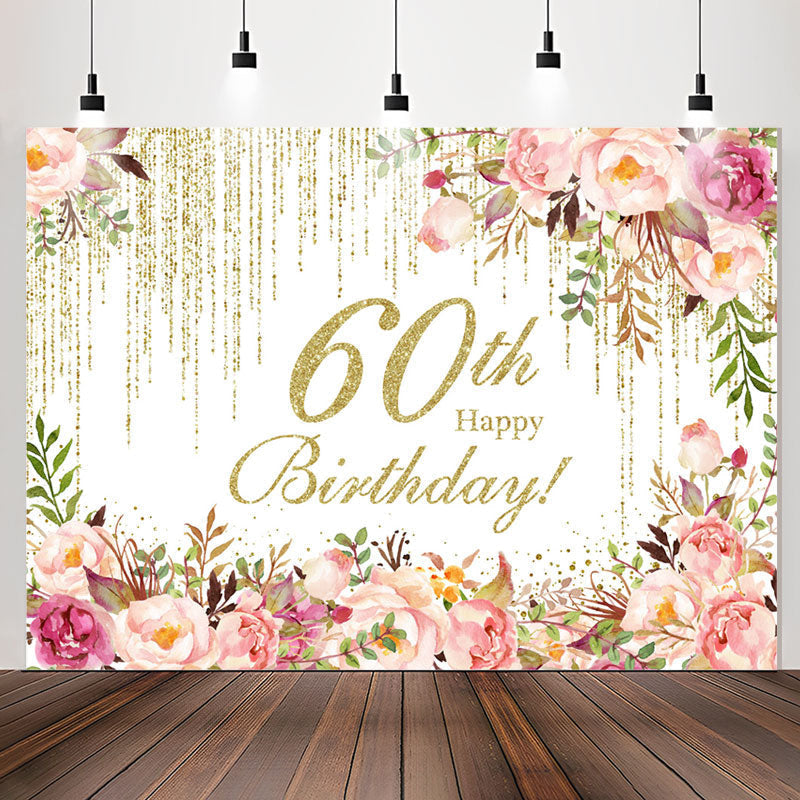 Lofaris Sparkling Pink Floral 60th Birthday Party Backdrop