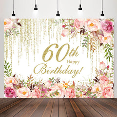 Lofaris Sparkling Pink Floral 60th Birthday Party Backdrop