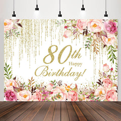 Lofaris Sparkling Pink Floral 80th Birthday Party Backdrop