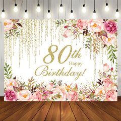 Lofaris Sparkling Pink Floral 80th Birthday Party Backdrop