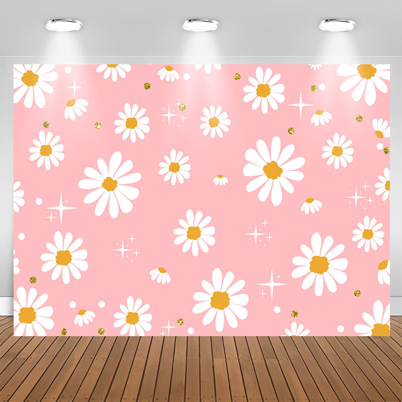 Lofaris Sparkling White Flowers Pink Girls Party Backdrop