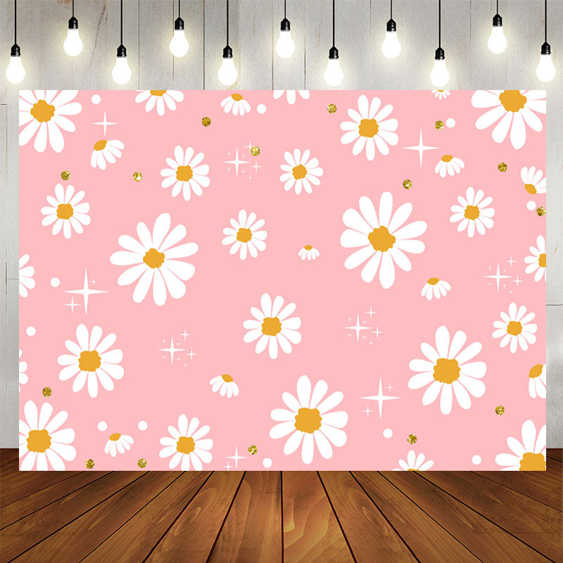 Lofaris Sparkling White Flowers Pink Girls Party Backdrop