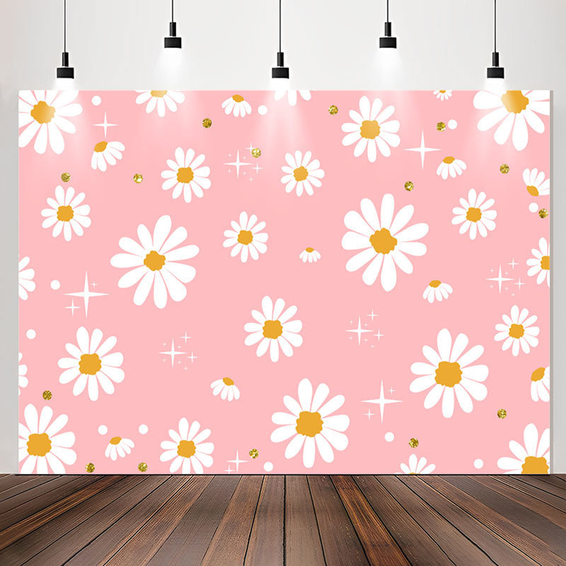 Lofaris Sparkling White Flowers Pink Girls Party Backdrop