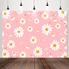 Lofaris Sparkling White Flowers Pink Girls Party Backdrop