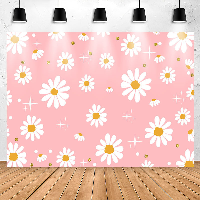 Lofaris Sparkling White Flowers Pink Girls Party Backdrop