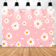 Lofaris Sparkling White Flowers Pink Girls Party Backdrop