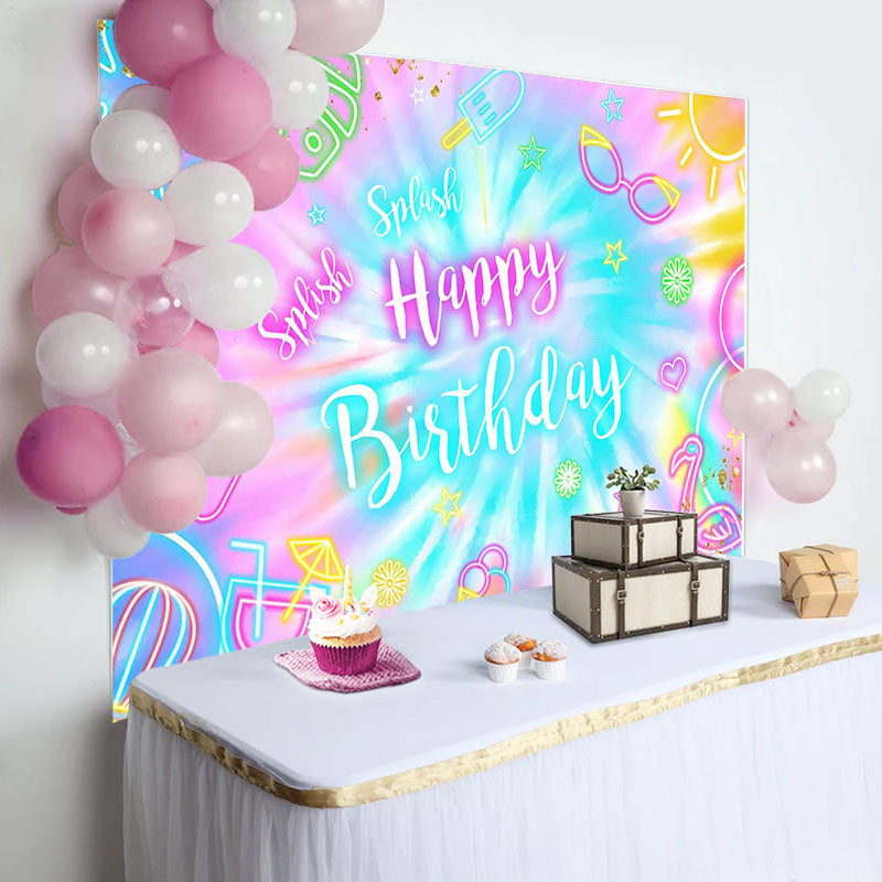Lofaris Splash Colorful Neon Stuff Happy Birthday Backdrop