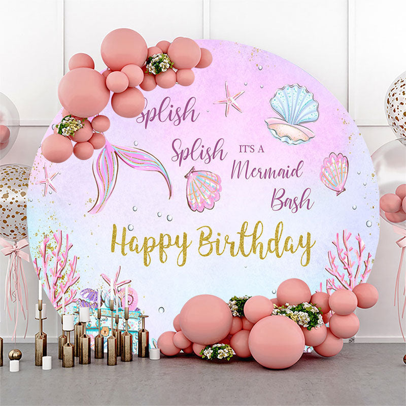 Lofaris Splish Mermaid Bash Happy Birthday Round Backdrop