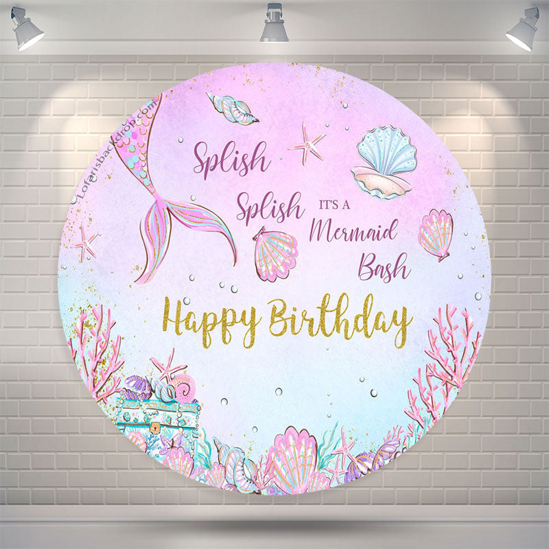 Lofaris Splish Mermaid Bash Happy Birthday Round Backdrop