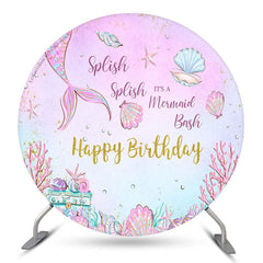 Lofaris Splish Mermaid Bash Happy Birthday Round Backdrop