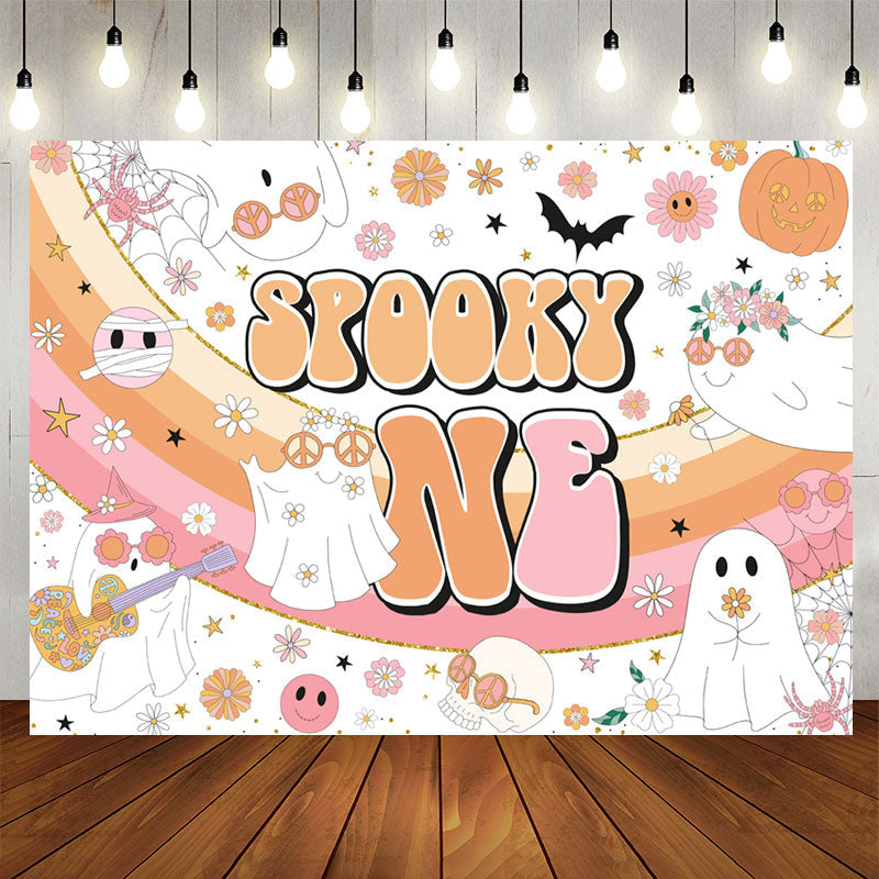 Lofaris Spooky Rainbow Floral 1st Birthday Backdrop For Girls