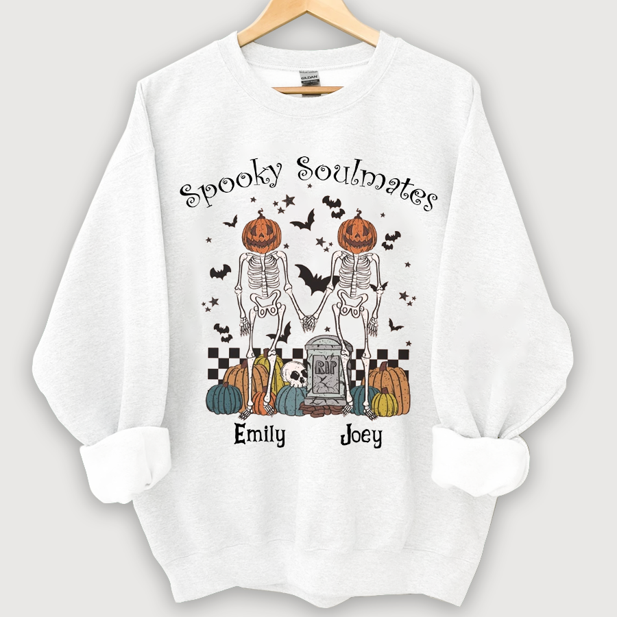Lofaris Halloween Couple Matching Shirts Spooky Soulmates Shirt Cute Bride and Groom Fall Season Sweatshirt