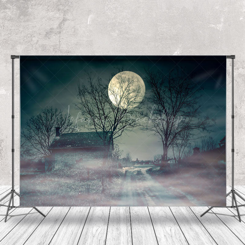 Lofaris Spooky Village Moon At Night Halloween Backdrop