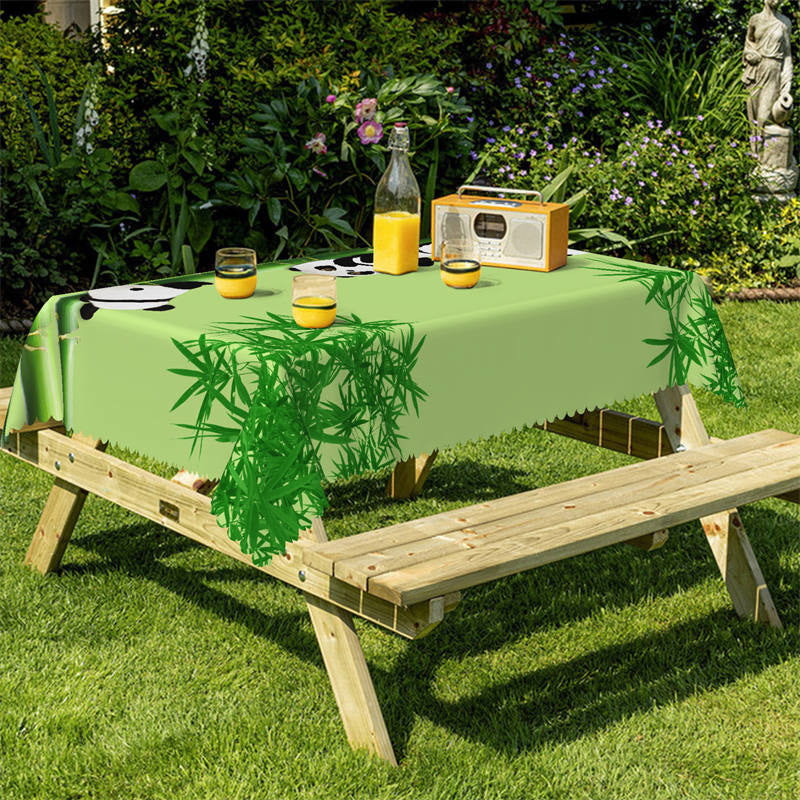 Lofaris Spring Bamboos Cute Panda Green Dining Tablecloth