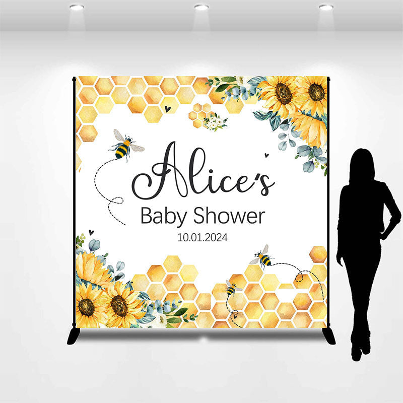 Lofaris Spring Bee Custom Name Baby Shower Backdrop