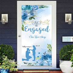 Lofaris Spring Blue Floral Leaves Pigeon Engaged Door Cover