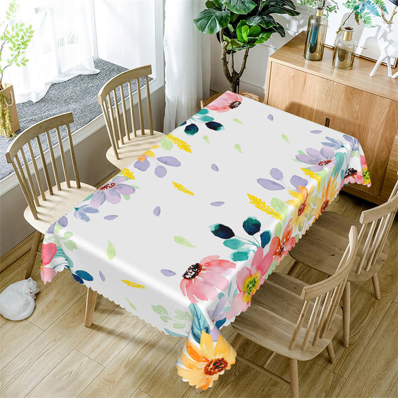Lofaris Spring Colorful Floral Petals White Kitchen Tablecloth