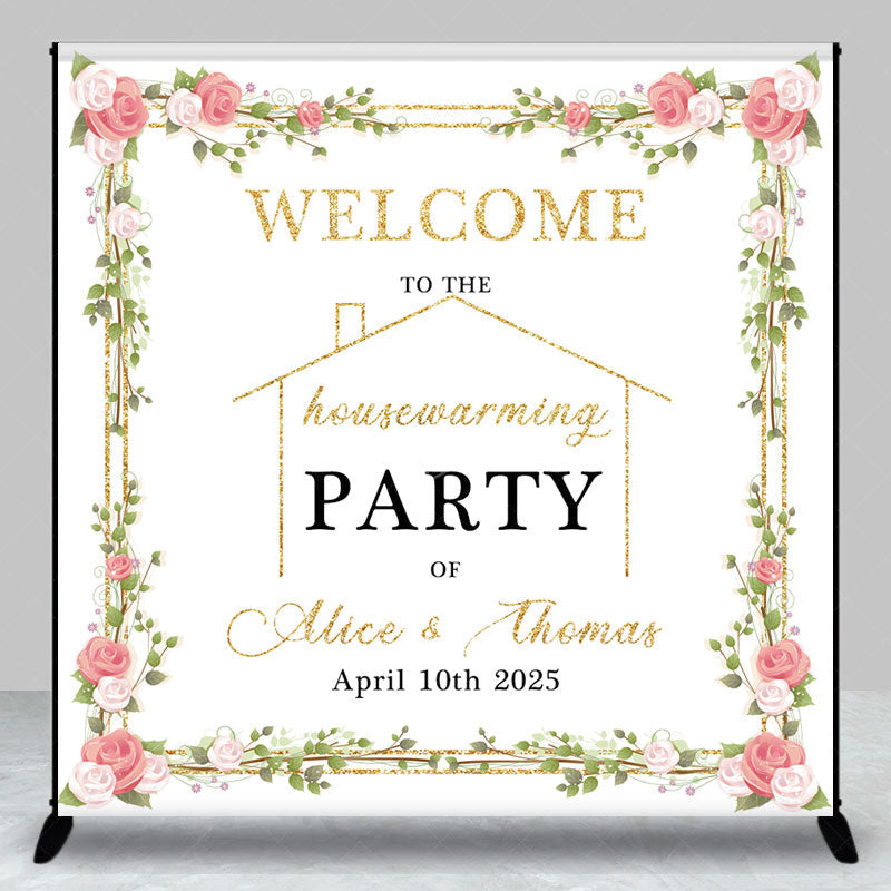 Lofaris Spring Floral Custom Name Housewarming Party Bakdrop