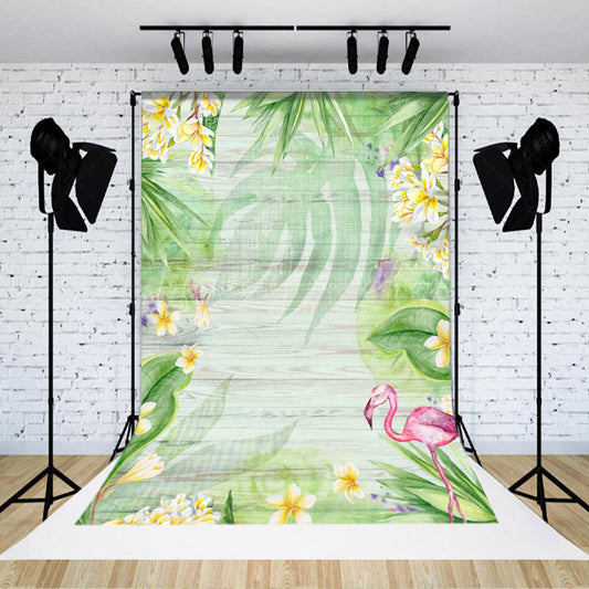 Lofaris Spring Floral Monstera Wooden Wall Photo Backdrop
