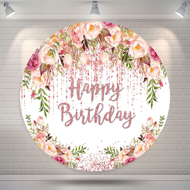 Lofaris Spring Floral Rose Gold Glitter Round Birthday Backdrop