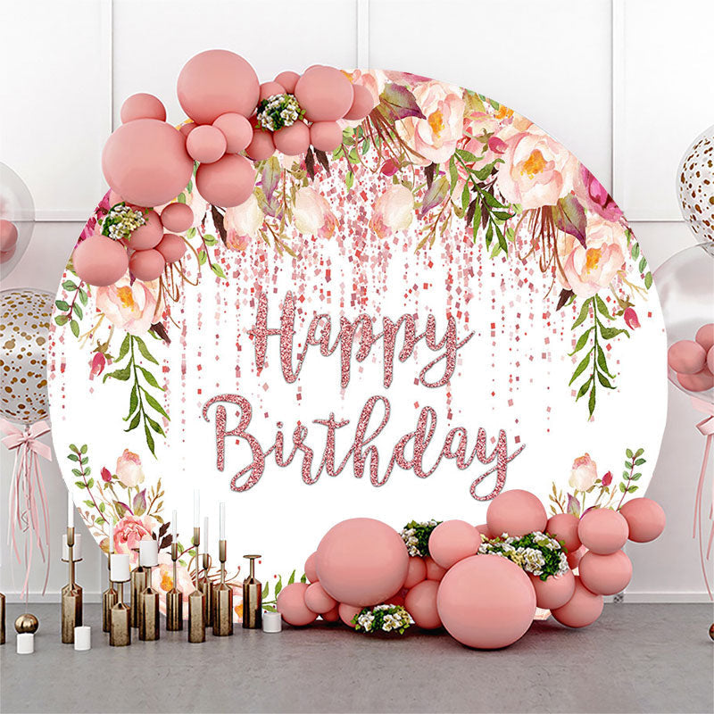 Lofaris Spring Floral Rose Gold Glitter Round Birthday Backdrop