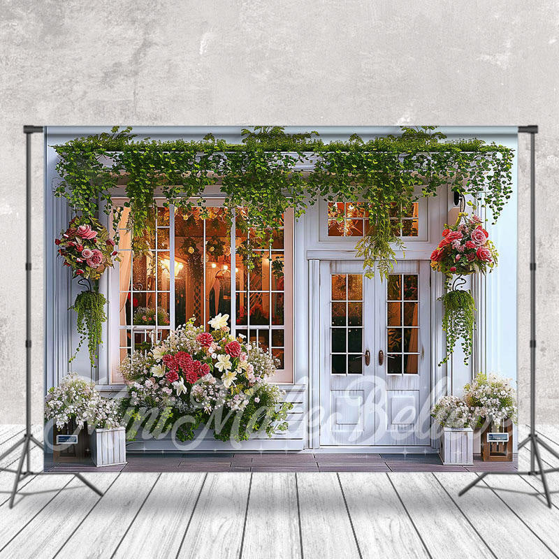 Lofaris Spring Flower Store Doors And Windows Photo Backdrop