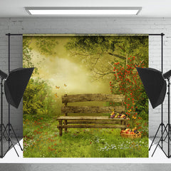 Lofaris Spring Forest Bench Fruits Grass Flower Backdrop