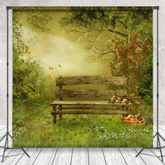 Lofaris Spring Forest Bench Fruits Grass Flower Backdrop