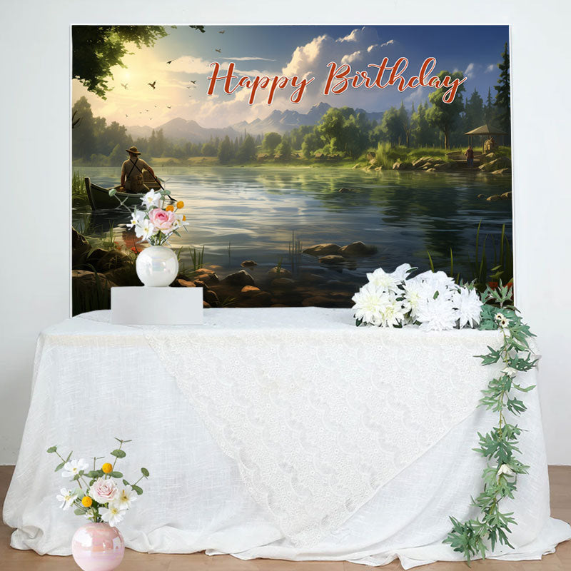 Lofaris Spring Forest Boating Lake Happy Birthday Backdrop