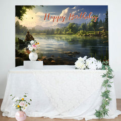 Lofaris Spring Forest Boating Lake Happy Birthday Backdrop