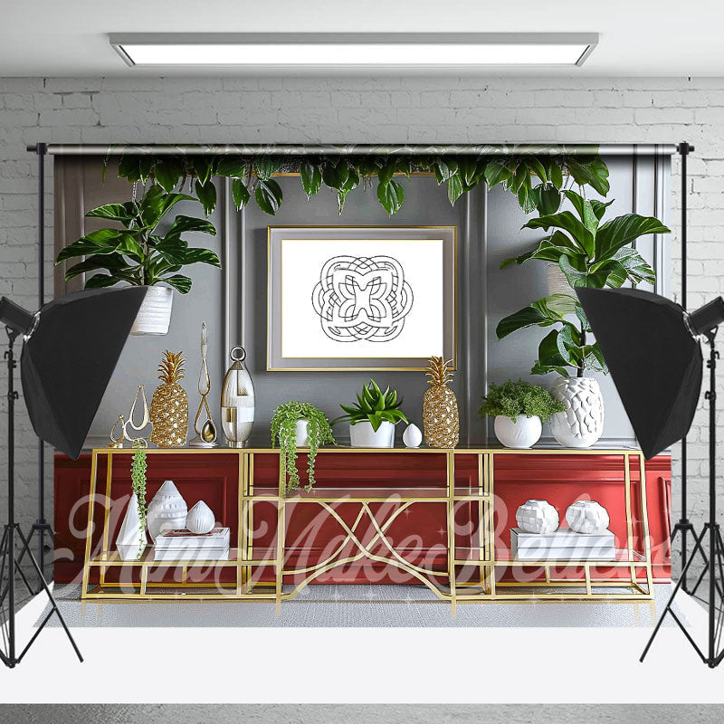 Lofaris Spring Gray Wall Green Plants Indoor Photo Backdrop