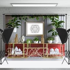 Lofaris Spring Gray Wall Green Plants Indoor Photo Backdrop