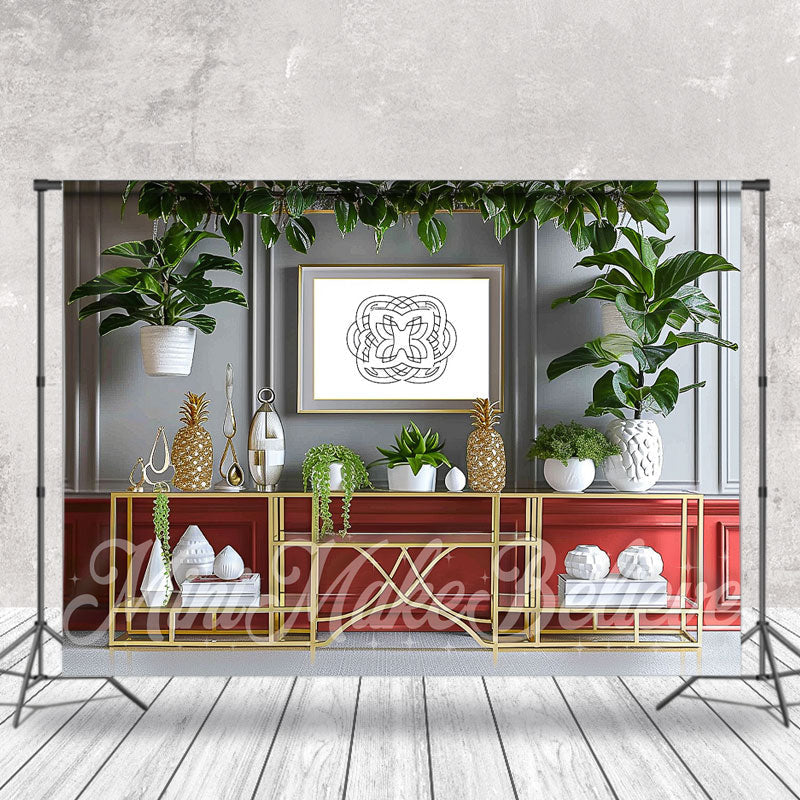 Lofaris Spring Gray Wall Green Plants Indoor Photo Backdrop