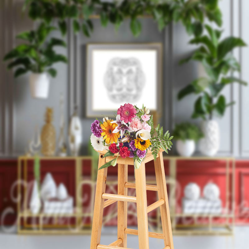 Lofaris Spring Gray Wall Green Plants Indoor Photo Backdrop