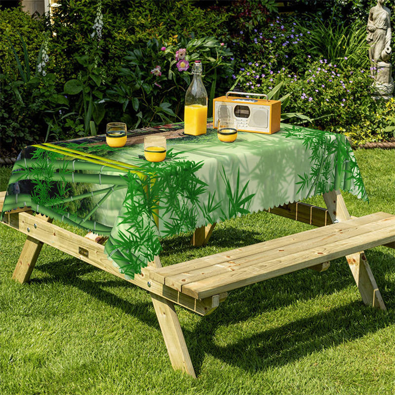 Lofaris Spring Green Bamboos Pavilion Bokeh Kitchen Tablecloth