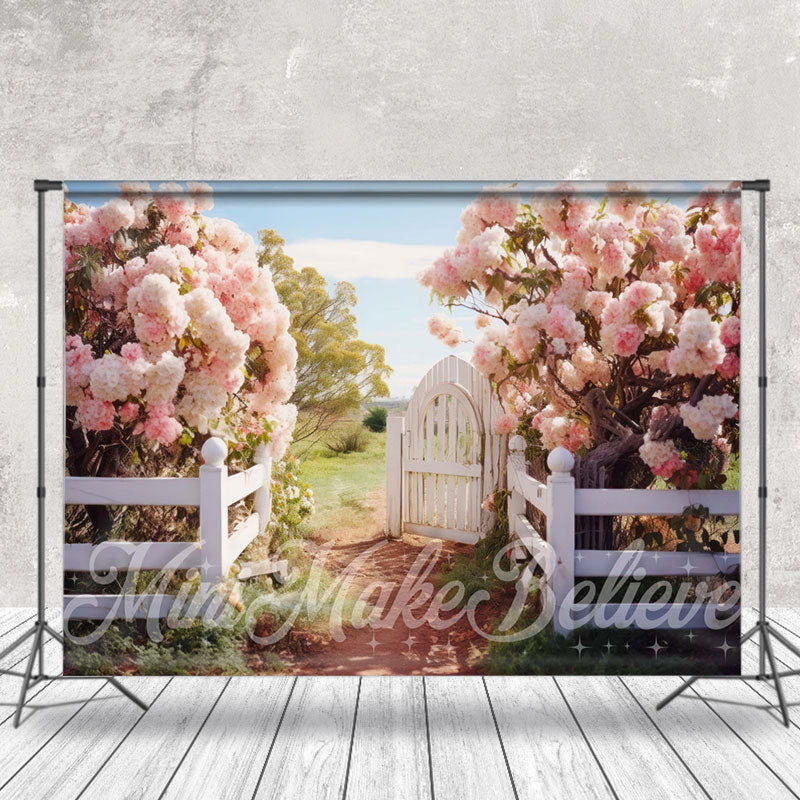 Lofaris Spring Green Field White Fence Pink Backdrop