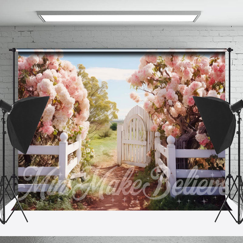 Lofaris Spring Green Field White Fence Pink Backdrop