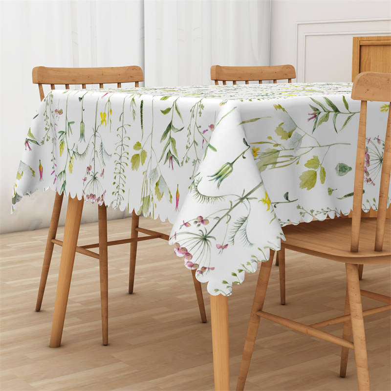 Lofaris Spring Green Leaves Flowers Repeat Dining Tablecloth