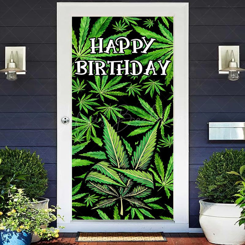 Lofaris Spring Green Plant Leaves Happy Birthday Door Cover